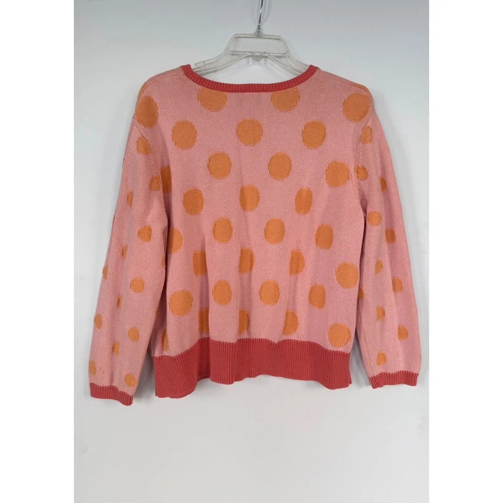 Talbots Woman Petites Pink Orange Polka Dot Cotton Cardigan Sweater 1X Preppy‎